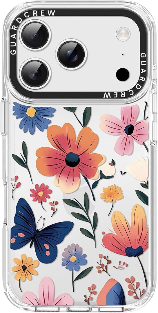 for iPhone 17 Pro Max Case, [Butterfly in Garden] Cool Aesthetic Pattern for Women, [11FT Military-Grade Drop Tested] Slim Crystal Clear Shockproof TPU Bumper Phone Cover, 6.9"