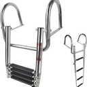 4 Step Pontoon Boat Ladder, Pontoon Ladders for Pontoon Boats,Stainless Steel Rear Entry Inboard Ladders Over Platform