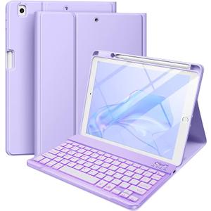 Hamile for iPad 9th Generation Case with Keyboard 10.2 Inch - Backlit Wireless Detachable Folio Keyboard Cover with Pencil Holder for iPad 8th Gen/7th Gen/iPad Pro 10.5"/iPad Air 3rd Gen (Purple)