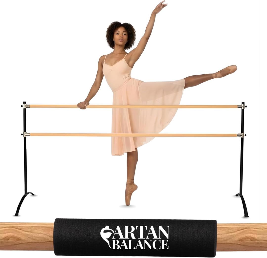Artan Balance Portable Ballet Barre, Freestanding Height-Adjustable Bar for Home or Studio, Single or Double, Kids and Adults, 5FT Double, Black