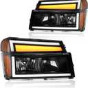 LED DRL Headlight, Headlights Assembly Kit Compatible with 2004-2012 Chevy Colorado/2004-2012 GMC Canyon Replacement Headlamp Black Housing Amber Reflector