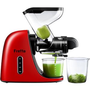 Cold Press Juicer Machines, Fretta Slow Masticating Juicer, BPA-Free Juicers, Extractor de Jugos y Vegetales, 3-inch Large Feed Chute Juice Maker, Juice Extractor with Quite DC Motor, 200W(Red)