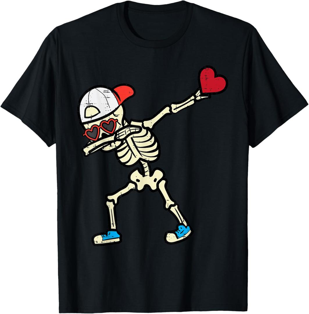 Valentines Day Skeleton Dab Boys Kids Toddler Youth Men Teen T-Shirt, M
