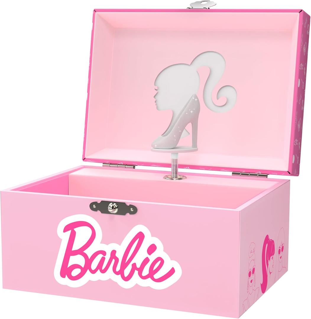 Barbie Storage Organizer for Accessories - Musical Jewelry Box with Spinning Figurine, Barbie Toys for Girls Ages 3-5 - 6 x 4.7 x 3.5 in