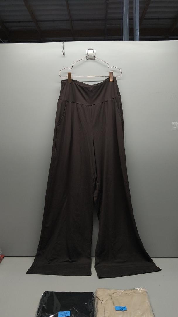 Leg Pants for Women - Casual Soft High Waist Lounge Pants Loose Comfy Stretchy Trousers , Size M, Brown, Black, Beige, 3 pcs