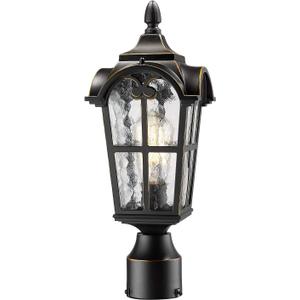 Emliviar 17 Inch Vintage Outdoor Post Lights - Farmhouse Lamp Post Lantern Light Fixture, Black Finish with Gold Edges, Water Glass Shade, WE215P BG