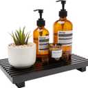 Renawe Black Bathroom Counter Tray Organizer Wood Riser Stand Kitchen Countertop Trays Wooden Pedesta Display Dish Soap Dispenser Holder for Bathroom Decor Sink Accessories Vanity Tray (12x6.7 inch)