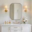MIRRORART Gold Bathroom Mirrors 22x30, Scalloped Brass Vanity Mirrors Rounded Notched Corner in 1 Anti-Rust Seamless SUS304 Metal Frame Wall Mounted Vertical/Horizontal for Bathroom, Over Sinks