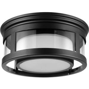 GLOBE Electric 44480 Brisbane 1-Light Outdoor Indoor Flush Mount Ceiling Light, Matte Black, Frosted Glass Shade, Bulb Not Included