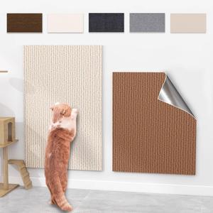 Adhesive Cat Scratcher Mat, Cat Scratching Post DIY Climbing Carpet, Trimmable Cat Scratch Furniture Protector Pad for Wall Couch (23.6*39 inch, Beige)