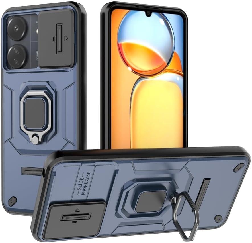 Compatible with Xiaomi Redmi 13C Bracket Shell,Compatible with Xiaomi Poco C65 4G Case Cover,with Slide Camera Lens Cover Compatible with Xiaomi Redmi 13C 4G 23100RN82L Case Blue