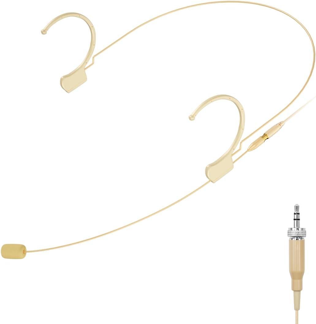KIMAFUN Headset/Headworn Microphone Professional Earset Over Ear Hanging Condenser Mic Compatible with Sennheiser Wireless System Wireless System Bodypack Transmitter, Performance, Theater - Beige C2