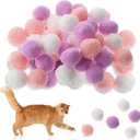 30Pcs Cat Pom Pom Ball Toy, Soft Plush Interactive Cat Balls 3cm/1.18in Kitten Toy for Training and Play for Indoor Pet Kitten Pursue Roll Fetch(Pink)