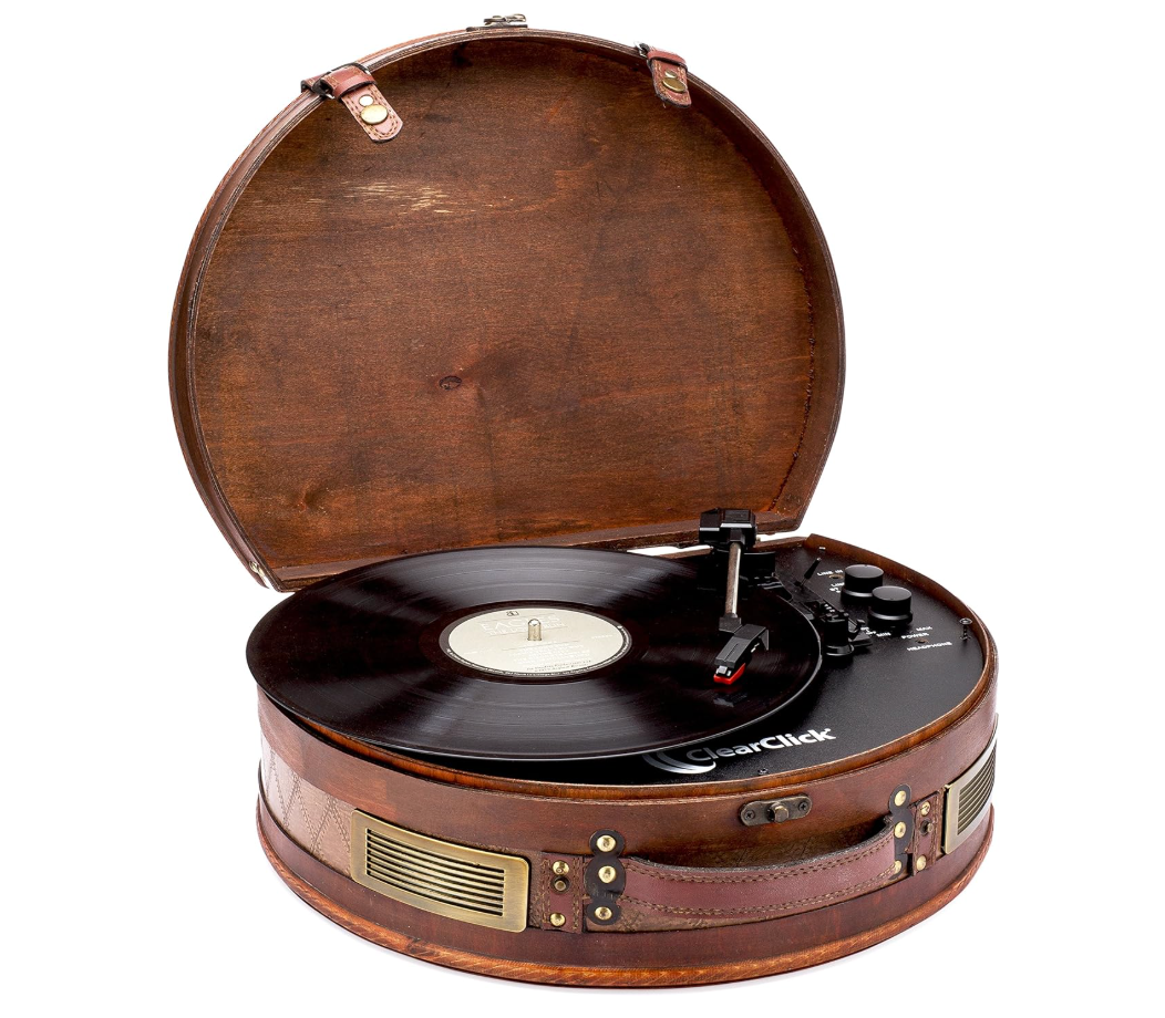 ClearClick Vintage Suitcase Turntable with Bluetooth & USB - Classic Wooden Retro Style