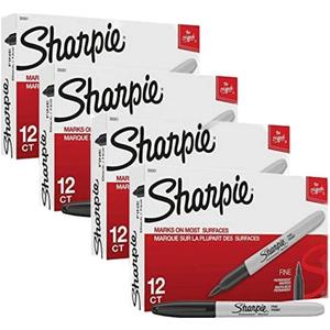 Sharpie 30001 Fine Point Permanent Markers, Black; Fading and Water Resistant Ink, 4 Boxes of 12 Makers Each, 48 Markers Total