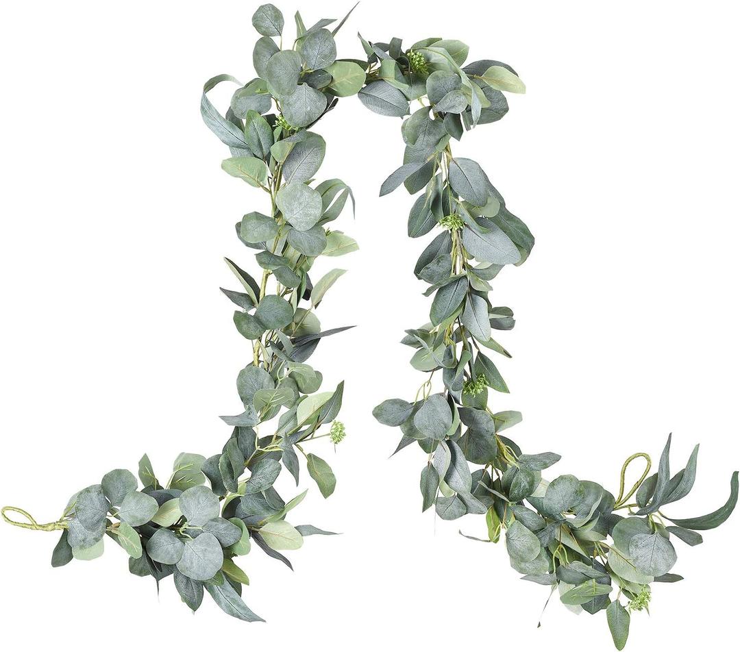 DearHouse 6.2 Feet Eucalyptus Garland Artificial Silk Eucalyptus Leaves Vines Handmade Garland Greenery Wedding Home Backdrop Arch Wall Decor