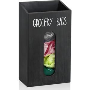 Farmhouse Wooden Grocery Bag Holder and Dispenser, Wall Mounted Plastic Bag Holder and Dispenser with Extra-Wide & Easy-Access Openings, Garbage Bag Dispenser Anti-Fingerprint Rustic Finish Bags Saver (Black)