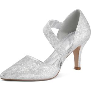 mysoft Women's Pointed Toe Low Stiletto Heel Dress Pumps Shoes, 6, Silver Glitter