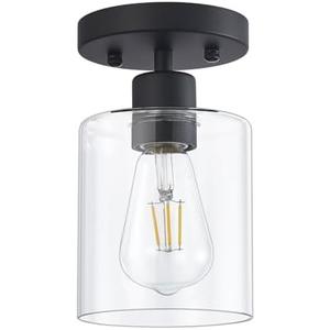 DIDUIO Black Semi Flush Mount Ceiling Light, 1-Light Ceiling Light Fixtures, Farmhouse Light Fixtures Ceiling Mount, Ceiling Lights with Glass Shade for Kitchen Hallway Foyer Entryway Bedroom(1 Pack)