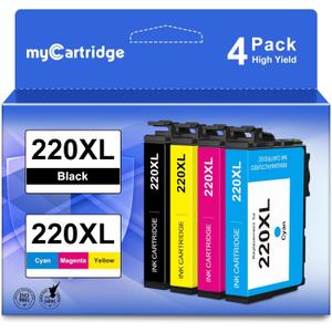 myCartridge 220 220XL Remanufactured Replacement for Epson 220 220XL Ink Cartridges T220 T220XL Work with WF-2630 WF-2650 WF-2750 WF-2760 XP-320 XP-420 (Black Cyan Magenta Yellow) 4-Pack 220XL Ink