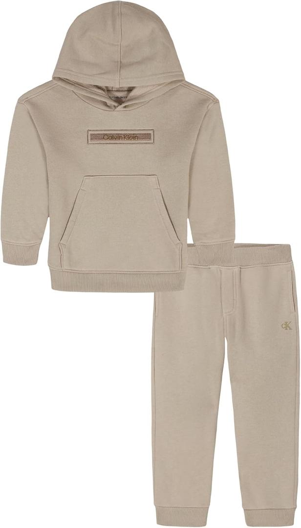 Calvin Klein boys 2 Pc Hooded Jogger Set (3T, Beach Rock)