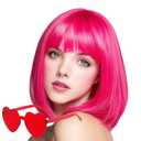 Bob Wig, 12 Inch Short Hot Pink Bob Wig with Bangs,Straight Cosplay Wig,Heat Resistant,Adjustable Straps Wigs for Women Girl with Wig Cap