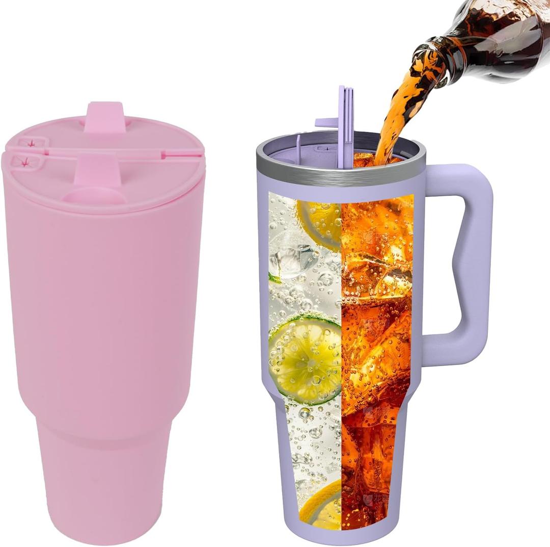 Stanley 40oz 2-in-1 Drink Divider  Pink Silicone Split Insert with Lids for Dual Beverages  Compatible with Stanley Quencher Tumbler, BPA-Free