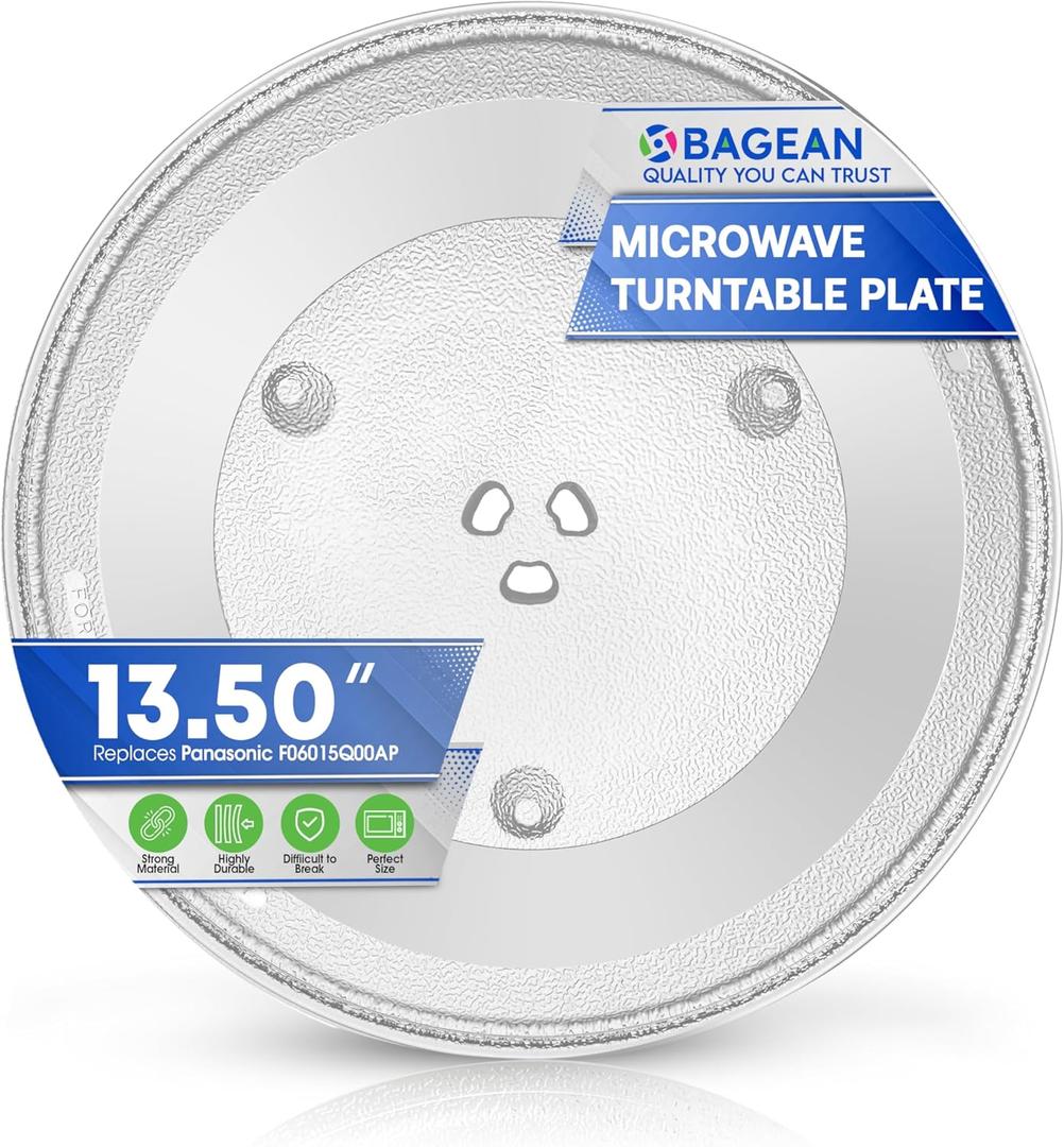 Microwave Plate Replacement 13.5 for F06015Q00AP Compatible with Panasonic Microwave Glass Plate - Oven Spinning Rotating Glass Turntable Dish Tray For Better Reheating and Cooking