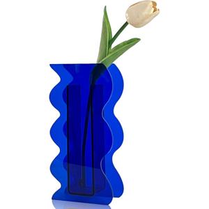 BLOFLO Klein Blue Acrylic Vase, Geometric Wave Shaped Vases for Flowers, Modern Contemporary Decor for Home Office Wedding