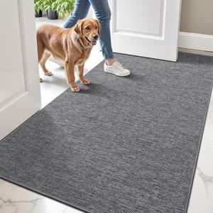 LUMI Ultra Thin Door Mat for Entryway,32"x47" Low Profile Non Slip Rubber Backing Indoor Doormat, Easy Clean Welcome Entrance Mat for Inside House, Patio,Dark Grey
