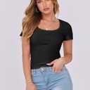 ANRABESS Women Short Sleeve Tops Scoop Neck Ribbed Knit Slim Fitted Basic Tee Shirts Casual Summer Clothes 2025 Fall Outfits (Medium, Black)