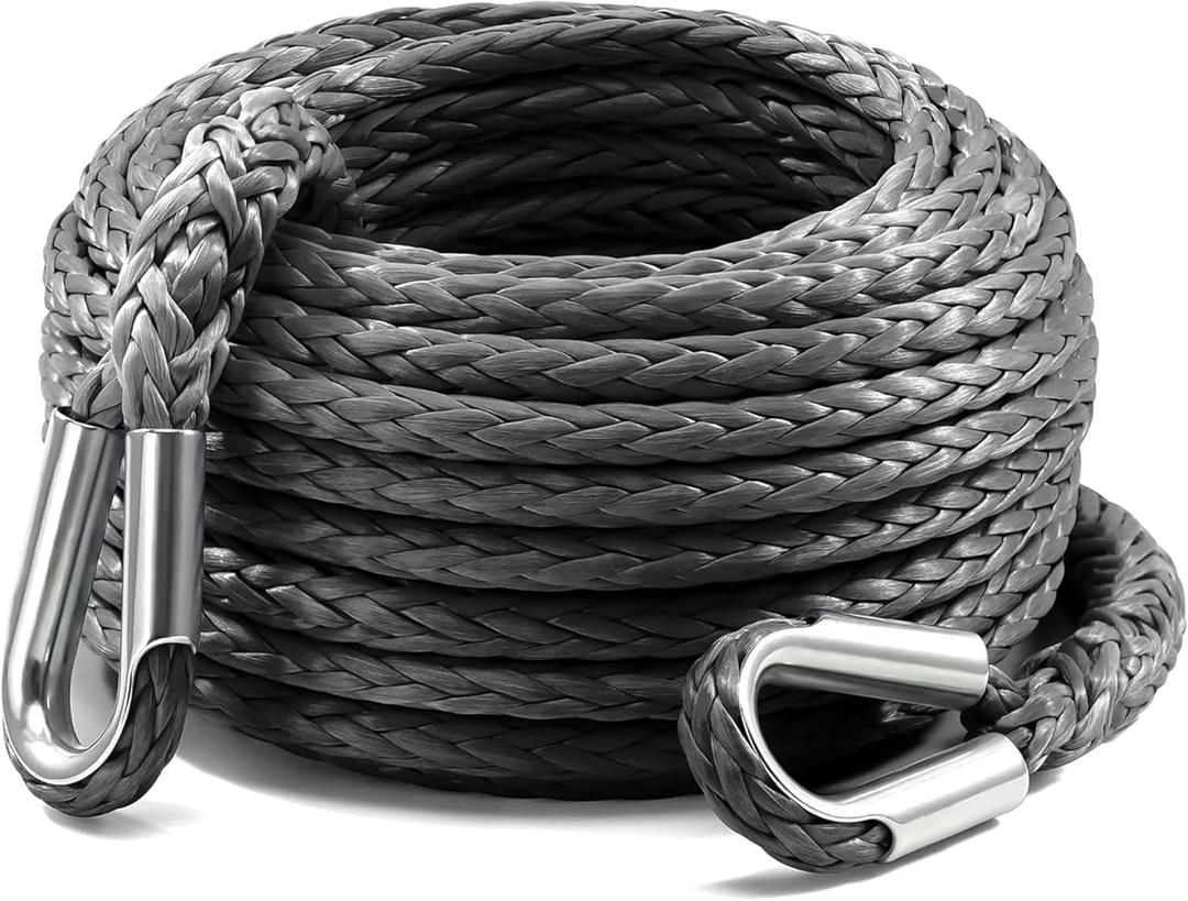 Kolvoii Winch Rope Extension 3/8 Inch x 50 Ft 26,500 Lbs, Synthetic Winch Extension Cable Line for Off Road Vehicle ATV UTV Truck etc (Grey) (gray)