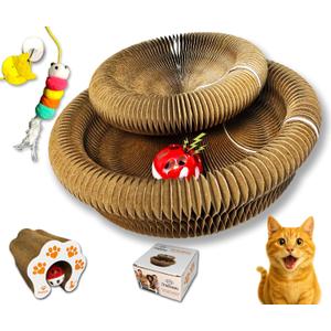Cat Scratcher for Indoor Cats, Cardboard Cat Scratcher Toy, Large Round Magnetic Scratch Board with Ball Track, Foldable Horizontal Scratching Pad