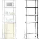 Huwena 4 Tier Mini Fridge Shelf Microwave Stand Over Height Adjustable Fridge Storage Rack with Lockable Wheels & Waterproof Mats Multilayer Metal Organizer for Dorm Apartment Kitchen Office(Black)