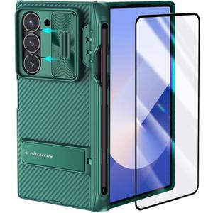 Nillkin for Galaxy Z Fold 6 Case with S Pen Holder, Built-in Screen Protector & Slide Lens Cover & Metal Kickstand & Hinge Protection Full Shockproof Thin Slim Phone Cover for Samsung Fold 6, Green