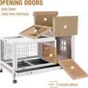 GUTINNEEN Large Mobile Rabbit Hutch Indoor Outdoor with Wheels, Deep Leak-Proof Pull-Out Tray & Wire Mesh, Waterproof Asphalt Roof Small Animal Cage with Openable Roof for Rabbits & Guinea Pigs
