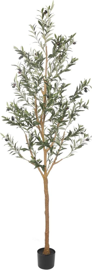 Realead 7ft Olive Trees Artificial Indoor, Tall Faux Olive Tree Plant for Modern Home Office Decor, Fake Potted Olive Silk Tree with Branches and Fruits