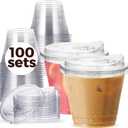100 Pack 9 oz Clear Plastic Cups with Strawless-Sip-Lids, Disposable Cups Plastic Iced Coffee Cups, To Go Cups with Sip Through Lids for Smoothie, Milkshake, Cold Drinks for Party, Wedding, Event