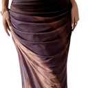 WDIRARA Women's One Shoulder Mesh Ruched Maxi Dress Tie Dye High Slit Bodycon Dresses (Large, Maroon)