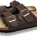 Mens Cork Footbed Sandals, Arch Support Slides with Adjustable Buckle Soft Cushioning, Lightweight Design, Walking Sandals for Travel and Everyday Wear, 45, Brown