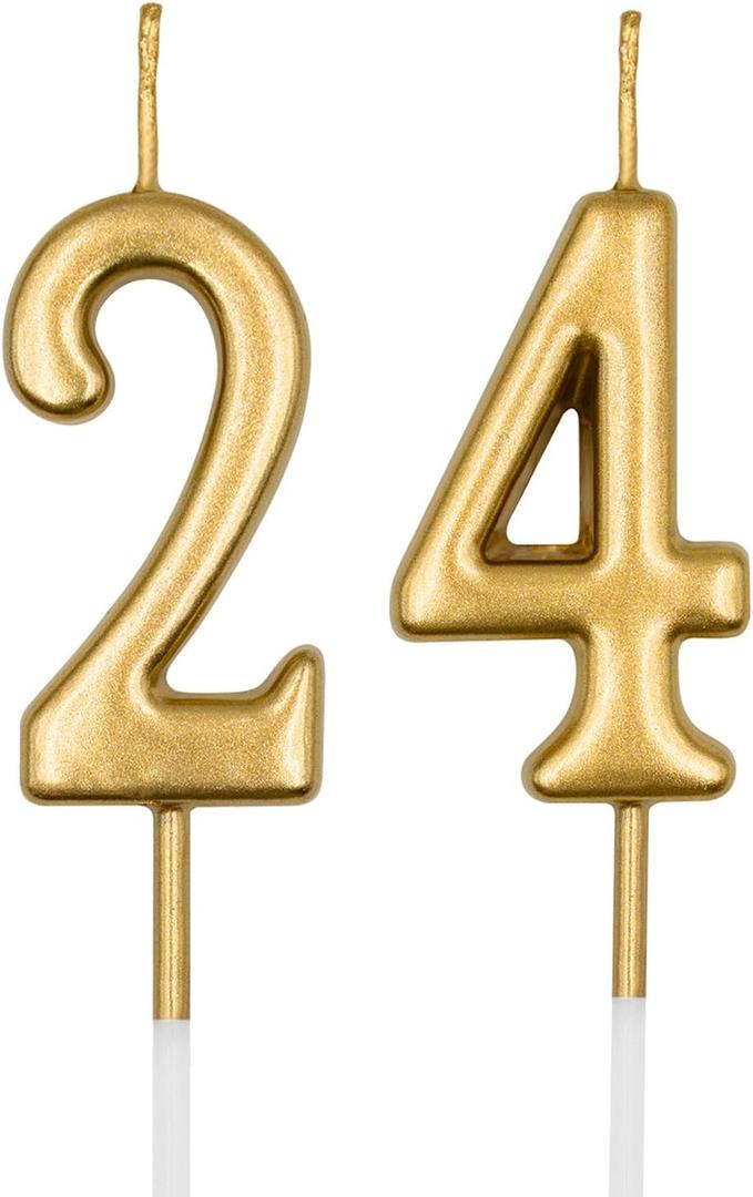 24th & 42nd Birthday Candles, Champagne Gold Number 24 42 Candle for Cake, Happy Birthday Cake Topper Decoration for Birthday Anniversary Celebration Party Supplies