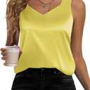 Karcermee Women's Silk Satin Tank Tops V Neck Camisole Casual Cami Sleeveless Shirt Blouses Silky Basic Tanks Large, Yellow