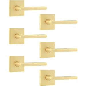 Leydebong 6 Pack Heavy Duty Dummy Door Handle Interior Lever Set, Single Sided Gold Door Knob for Interior Doors, Right/Left Handing