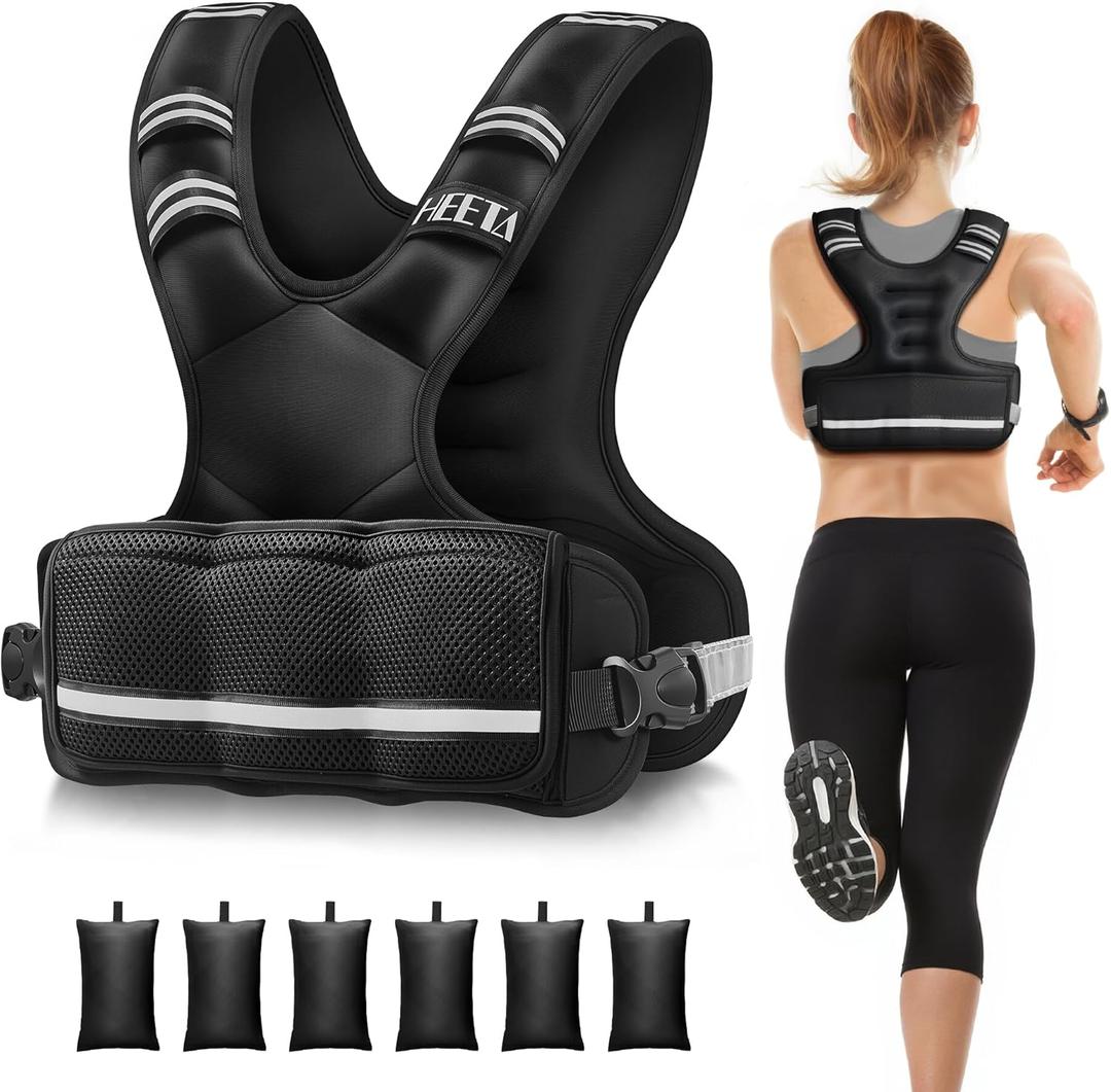 HEETA Adjustable Weighted Vest for Women Men, 4-10lbs Body Weight Vest Exercise Set with 6 Ironsand Weights & Reflective Strips for Walking Running Workout Cardio Strength Training