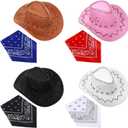 4 Set Cowboy Hats Party Costume Faux Suede Hat and Bandana Bachelorette Cowgirl Hat Western Accessory for Bridal Shower Decor