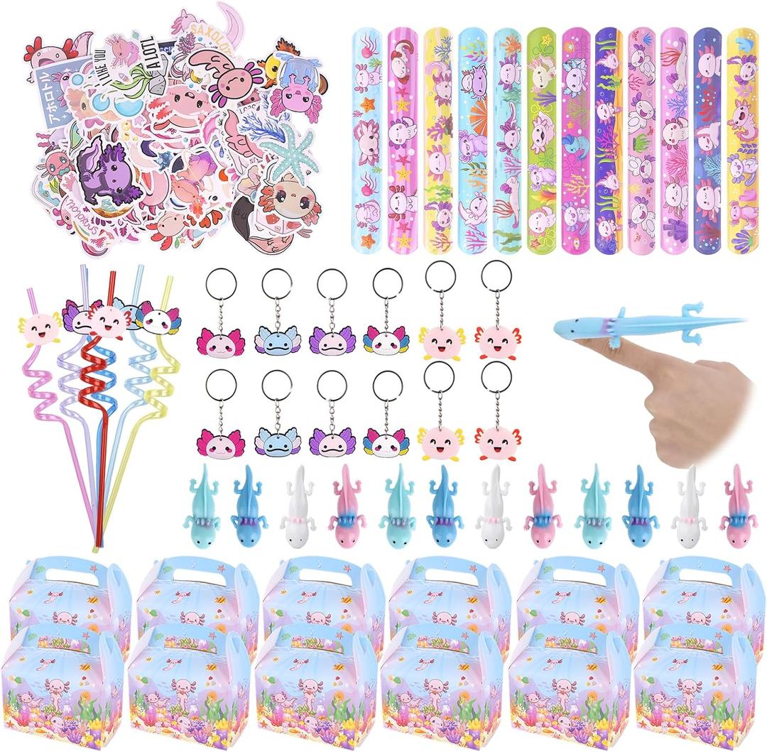 160 PCS Axolotl Party Favors Axolotl Birthday Decorations Goodie Bags Stuffers Kit Axolotles Birthday Party Supplies for Pinata Filler Gift Bags (Serves 12)