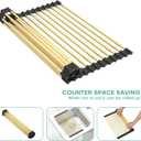 Large Telescopic Draining Rack, Gold Roll Up Heat-Resistant Dish Drainer for Stainless Steel Sinks, Non-Slip Silicone Rolling Dish Drainer Roll Rack 18 tube12.59-21.25x12.79''