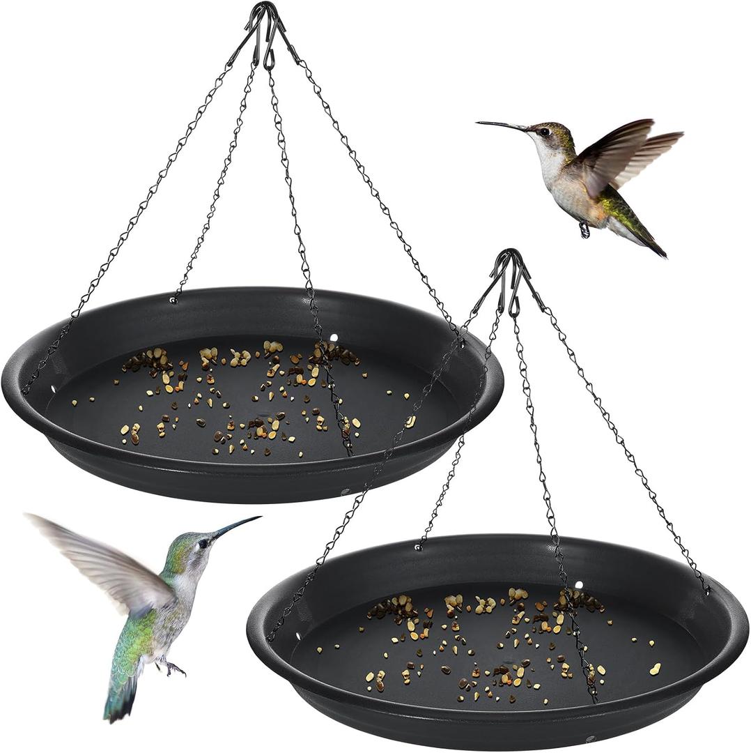 Briwooody 2 Sets 16.7" Bird Seed Catcher Tray Platform Bird Feeder Large Hanging Tray Fits Most Feeders Catches Most Falling Seed and Husk Outdoor Yard Garden Backyard for Attracting Birds, Black