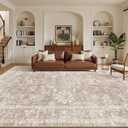 Madane 8x10 Area Rugs for Living Room, Machine Washable Vintage Rug with Non-Slip Backing, Soft Floral Print Large Throw Rugs, Thin Carpet for Bedroom Dining Room Farmhouse (8 x 10, Brown/Sand)
