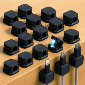 Magnetic Cable Organizers 18-Pack - Strong Adhesive Cord Clips for Desk Cable Management, Computer Wires, Home Office and Under Desk Organization (Black)